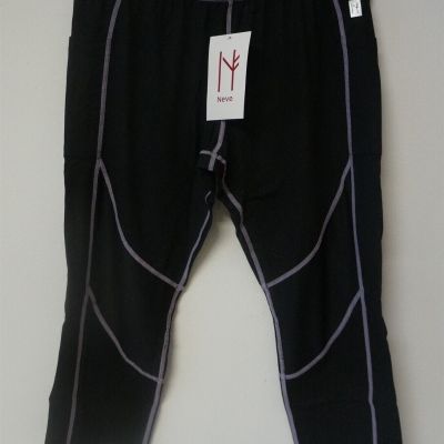 Neve Riley Capri Leggings Black Purple Thread Size M NWT